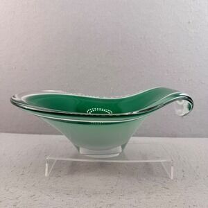 Paul Kedelv Flygsfors Coquille Art Glass Bowl Swedish Green White Signed 1962